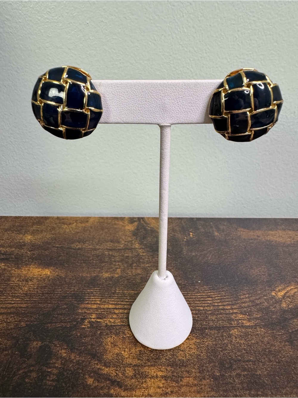 Classic Woven Dome Clip-On Earrings - Navy and Gold